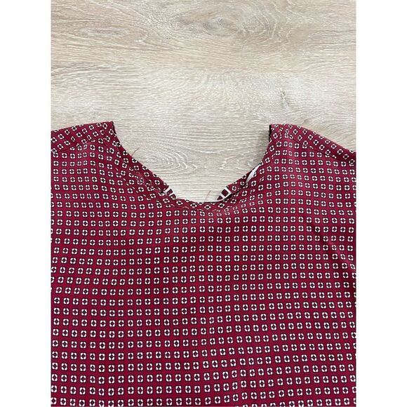 Madewell Silk Blouse Top Womens 2XS Red Geometric Short Sleeve Tie Bow Back Casu - Picture 6 of 10